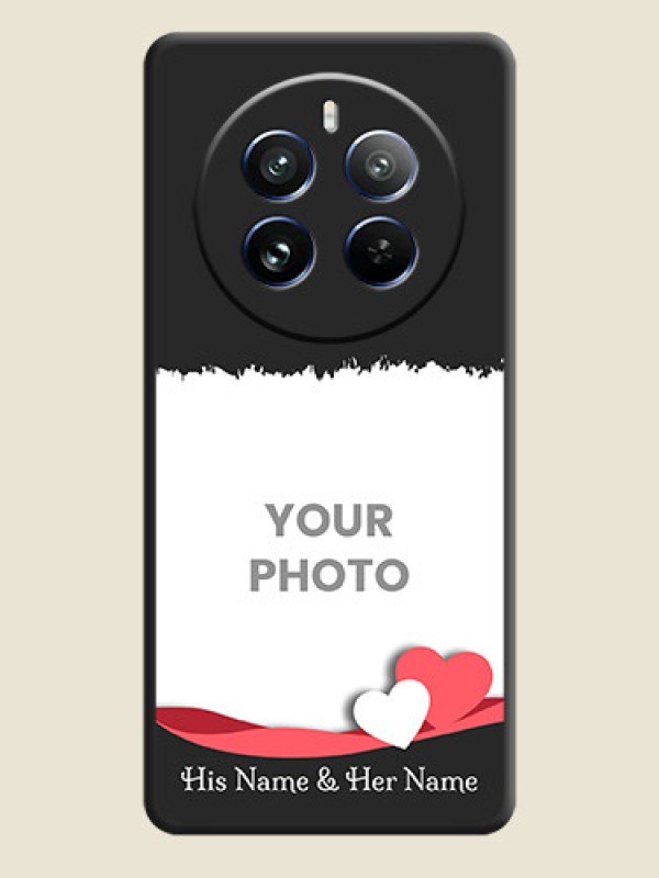 Custom Pink Color Love Shaped Ribbon Design with Text on Space Black Custom Soft Matte Phone Back Cover - Realme 12 Pro Plus 5G - alternate view