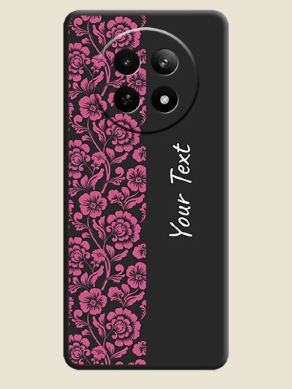 Custom Pink Floral Pattern Design With Custom Text On Space Black Custom Soft Matte Mobile Back Cover - Realme 13 5G - alternate view