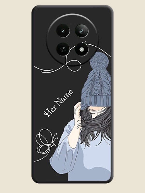 Custom Girl With Blue Winter Outfiit Custom Text Design On Space Black Custom Soft Matte Mobile Back Cover - Realme 13 5G - alternate view