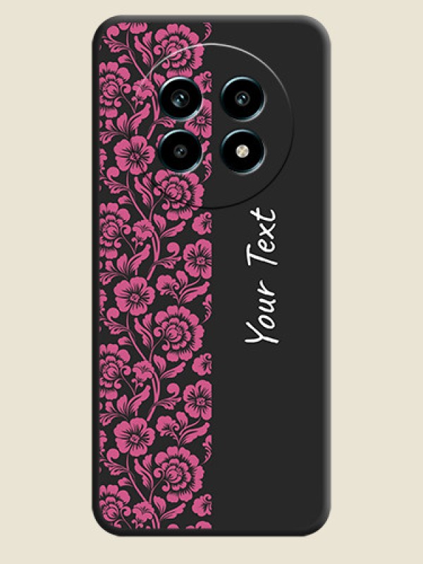 Custom Pink Floral Pattern Design With Custom Text On Space Black Custom Soft Matte Mobile Back Cover - Realme 13 Pro 5G - alternate view