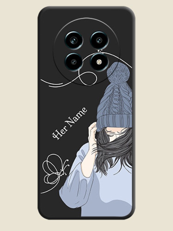 Custom Girl With Blue Winter Outfiit Custom Text Design On Space Black Custom Soft Matte Mobile Back Cover - Realme 13 Pro 5G - alternate view