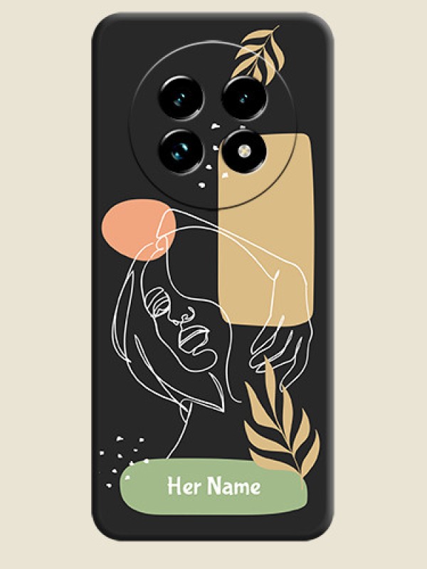 Custom Custom Text With Line Art Of Women & Leaves Design On Space Black Custom Soft Matte Mobile Back Cover - Realme 13 Pro Plus 5G - alternate view