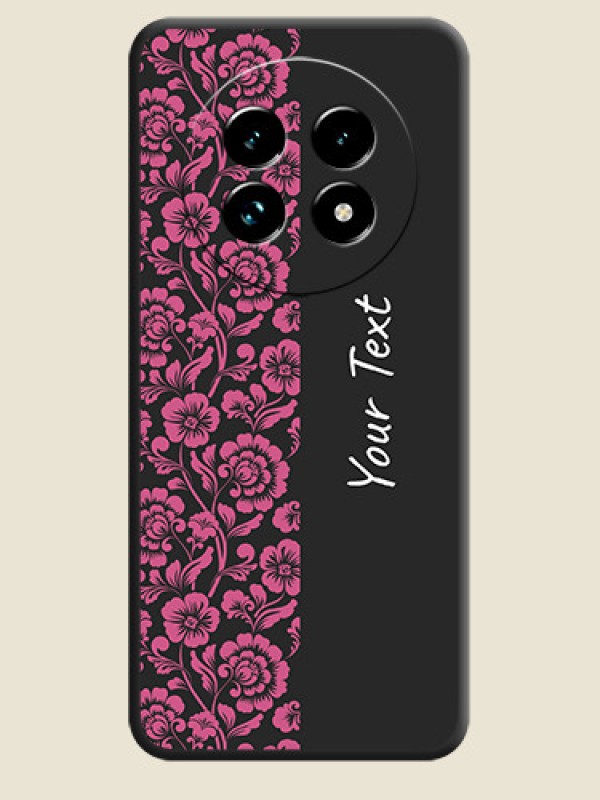 Custom Pink Floral Pattern Design With Custom Text On Space Black Custom Soft Matte Mobile Back Cover - Realme 13 Pro Plus 5G - alternate view