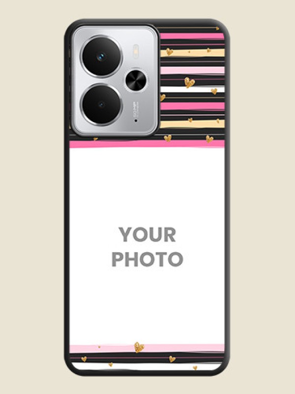 Custom Multicolor Lines and Golden Love Symbols Design on Photo On Space Black Custom Soft Matte Mobile Back Cover - Realme 14 5G - alternate view