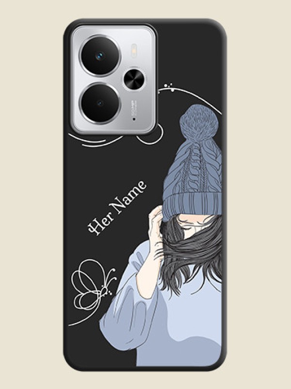 Custom Girl With Blue Winter Outfiit Custom Text Design On Space Black Custom Soft Matte Mobile Back Cover - Realme 14 5G - alternate view