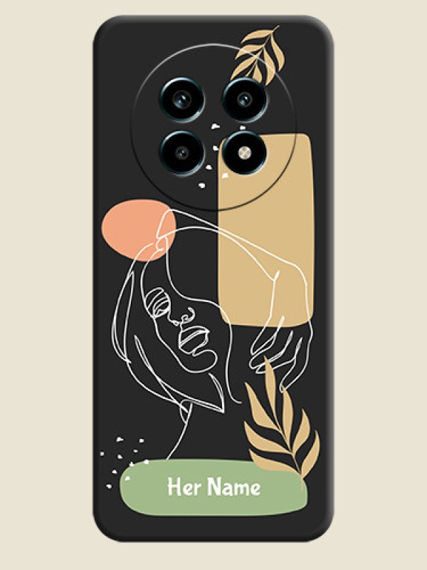 Custom Custom Text With Line Art Of Women & Leaves Design On Space Black Custom Soft Matte Mobile Back Cover - Realme 14 Pro Lite 5G - alternate view