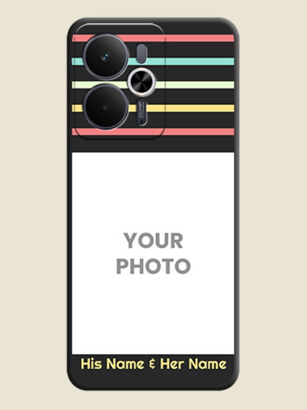 Custom Color Stripes with Photo and Text on Photo On Space Black Custom Soft Matte Mobile Back Cover - Realme 14T 5G - alternate view