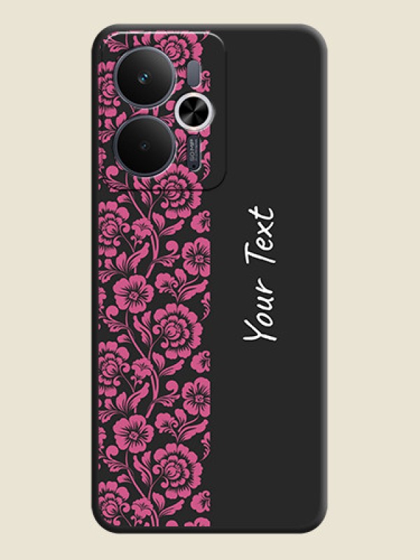 Custom Pink Floral Pattern Design With Custom Text On Space Black Custom Soft Matte Mobile Back Cover - Realme 14T 5G - alternate view