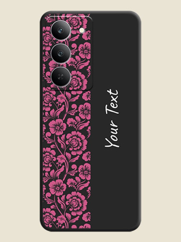 Custom Pink Floral Pattern Design With Custom Text On Space Black Custom Soft Matte Mobile Back Cover - Realme 14x 5G - alternate view