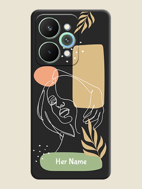 Custom Custom Text With Line Art Of Women & Leaves Design On Space Black Custom Soft Matte Mobile Back Cover - Realme 15 Pro 5G - alternate view