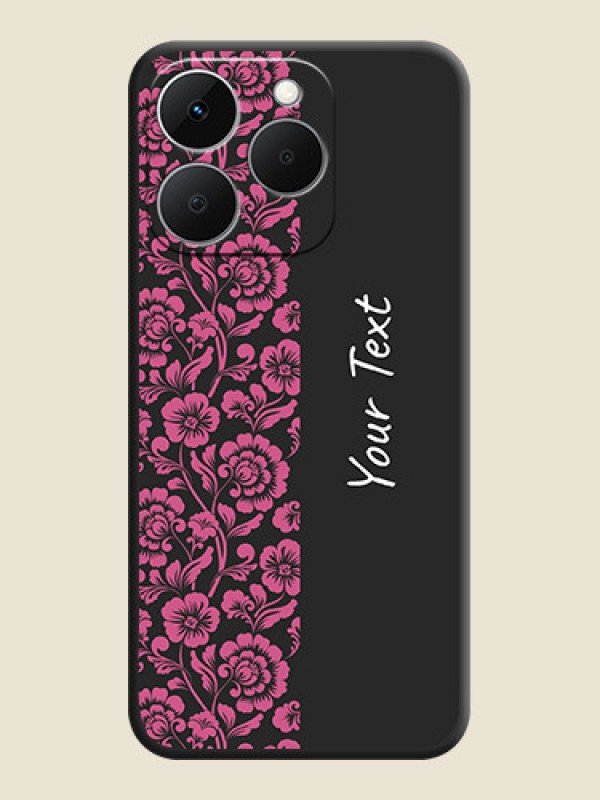 Custom Pink Floral Pattern Design With Custom Text On Space Black Custom Soft Matte Mobile Back Cover - Realme 15T 5G - alternate view