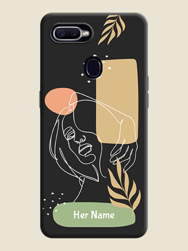 Custom Custom Text With Line Art Of Women & Leaves Design On Space Black Personalized Soft Matte Phone Covers -Realme 2 Pro - alternate view