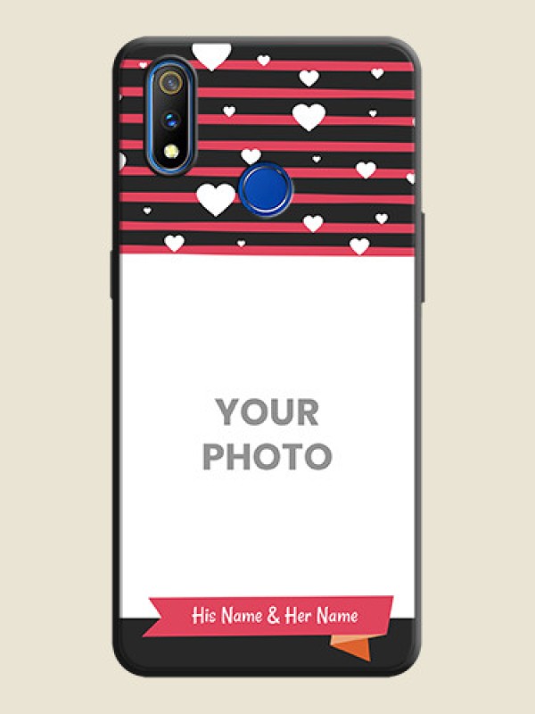 Custom White Color Love Symbols with Pink Lines Pattern on Space Black Custom Soft Matte Phone Cases - Realme 3 Pro - alternate view
