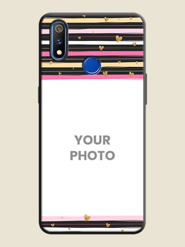 Custom Multicolor Lines and Golden Love Symbols Design - Photo on Space Black Soft Matte Mobile Cover - Realme 3 Pro - alternate view