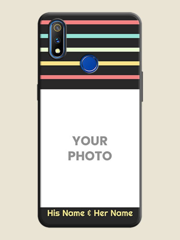 Custom Color Stripes with Photo and Text - Photo on Space Black Soft Matte Mobile Case - Realme 3 Pro - alternate view