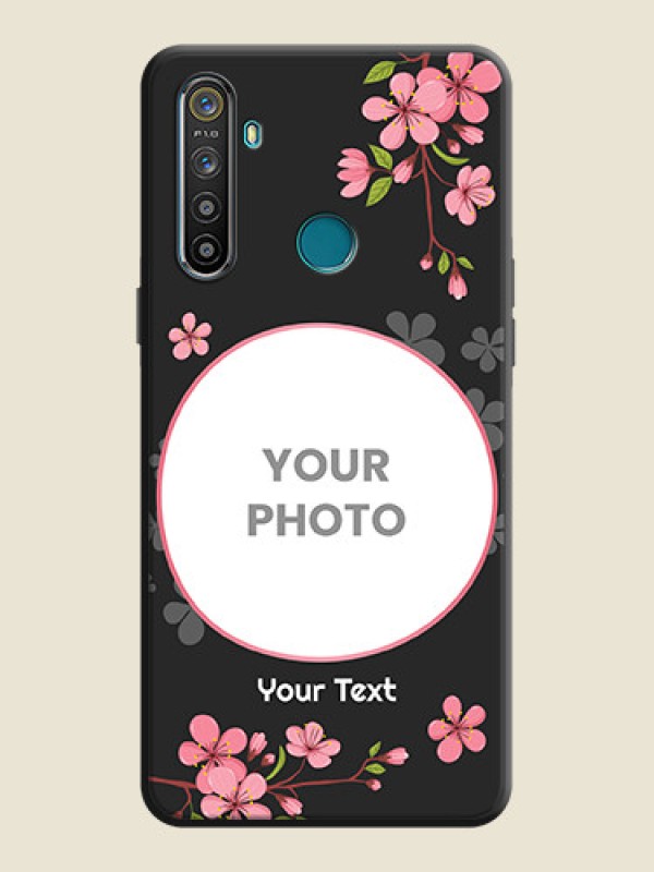 Custom Round Image with Pink Color Floral Design - Photo on Space Black Soft Matte Back Cover - Realme 5I - alternate view