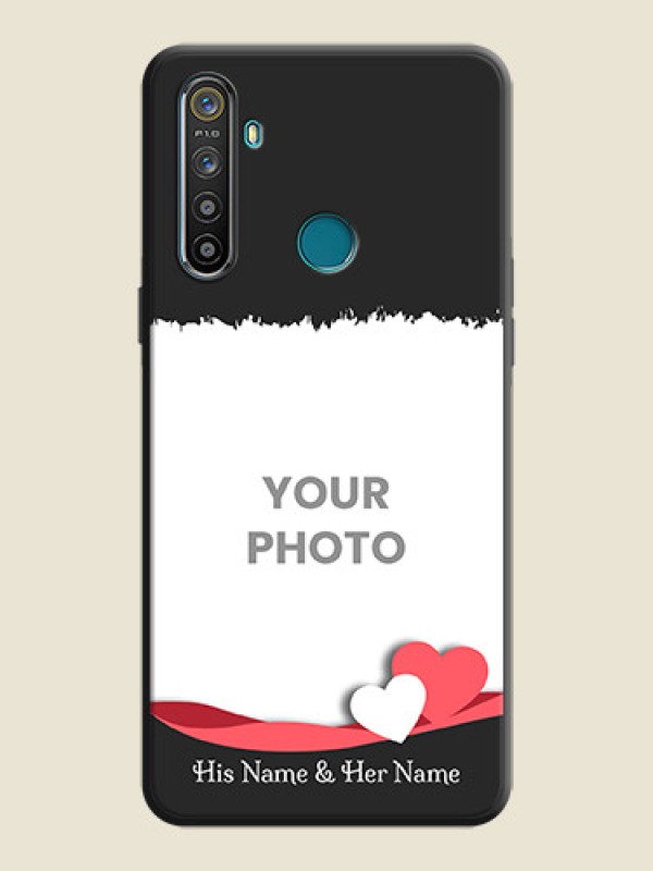 Custom Pink Color Love Shaped Ribbon Design with Text on Space Black Custom Soft Matte Phone Back Cover - Realme 5S - alternate view