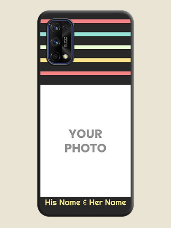 Custom Color Stripes with Photo and Text on Photo on Space Black Soft Matte Mobile Case - Realme 7 Pro - alternate view
