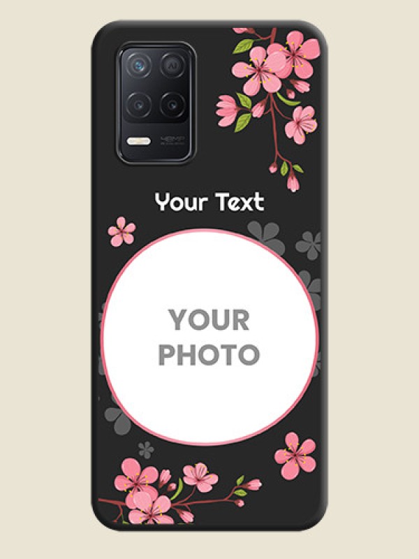 Custom Round Image with Pink Color Floral Design on Photo on Space Black Soft Matte Back Cover - Realme 8 5G - alternate view