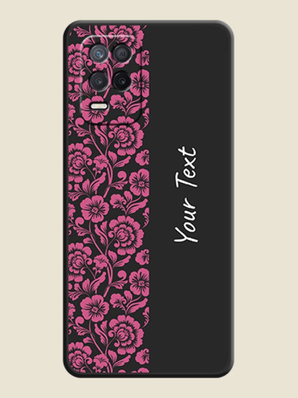 Custom Pink Floral Pattern Design With Custom Text On Space Black Personalized Soft Matte Phone Covers -Realme 9 5G - alternate view