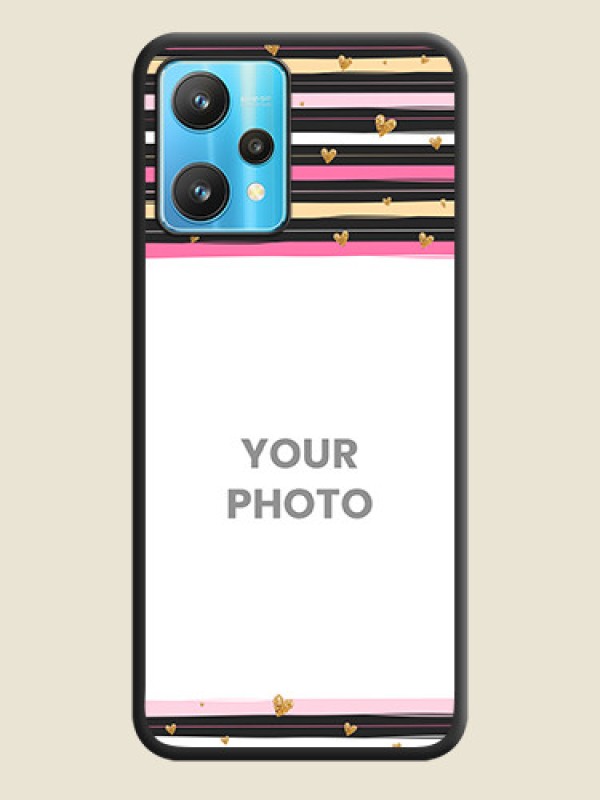 Custom Multicolor Lines and Golden Love Symbols Design on Photo on Space Black Soft Matte Mobile Cover - Realme 9 Pro 5G - alternate view