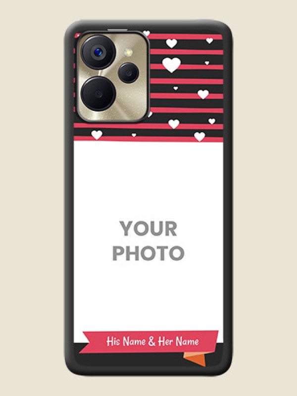 Custom White Color Love Symbols with Pink Lines Pattern on Space Black Custom Soft Matte Phone Cases - Realme 9i 5G - alternate view
