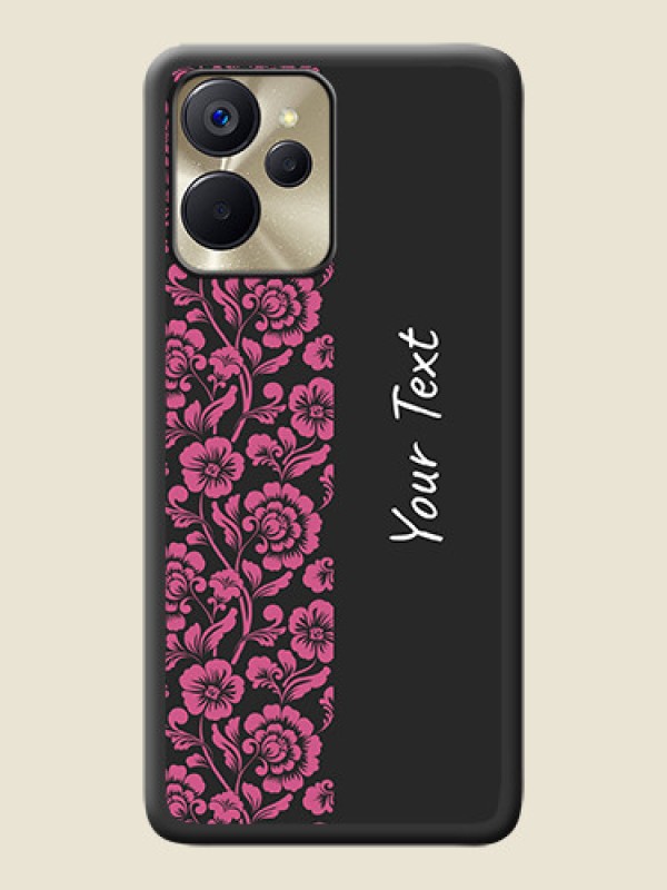 Custom Pink Floral Pattern Design With Custom Text On Space Black Personalized Soft Matte Phone Covers -Realme 9I 5G - alternate view