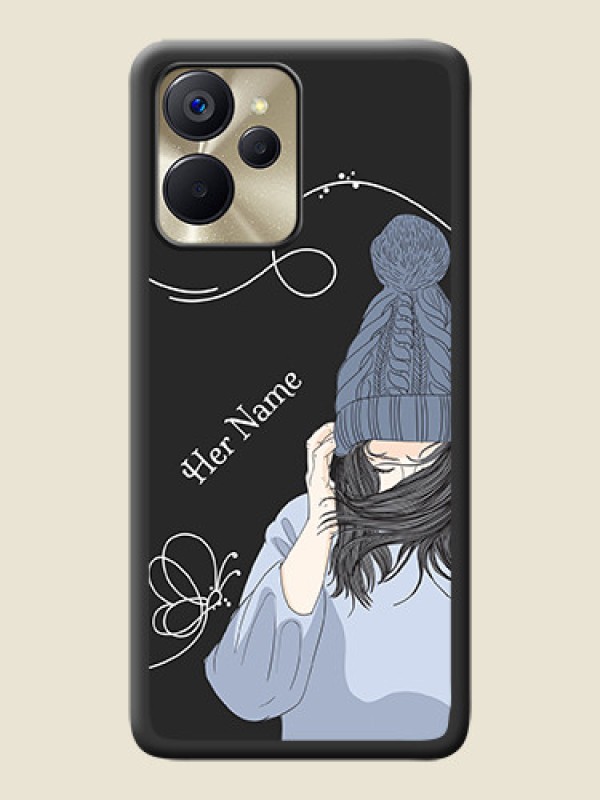 Custom Girl With Blue Winter Outfiit Custom Text Design On Space Black Personalized Soft Matte Phone Covers -Realme 9I 5G - alternate view
