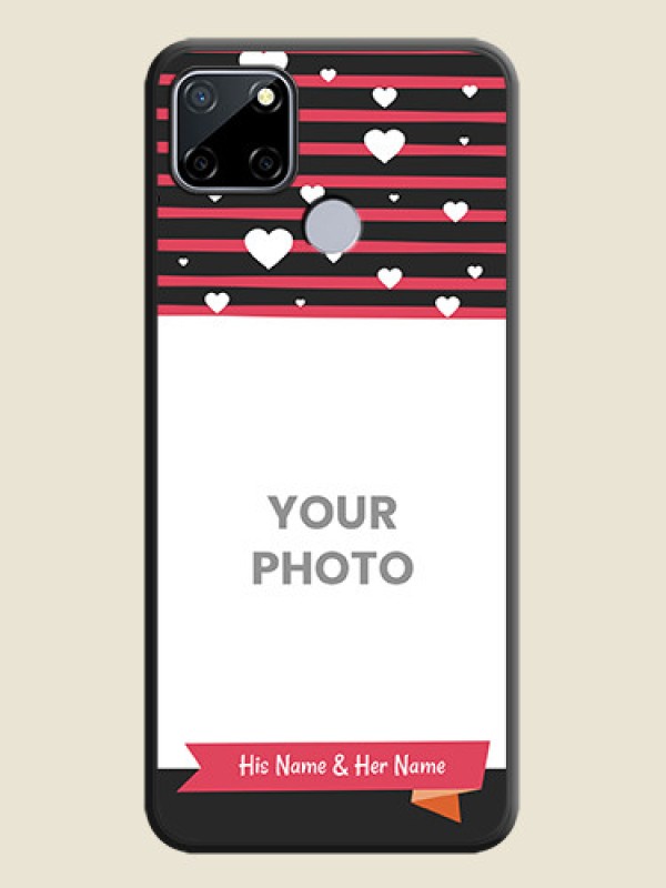 Custom White Color Love Symbols with Pink Lines Pattern on Space Black Custom Soft Matte Phone Cases - Realme C12 - alternate view