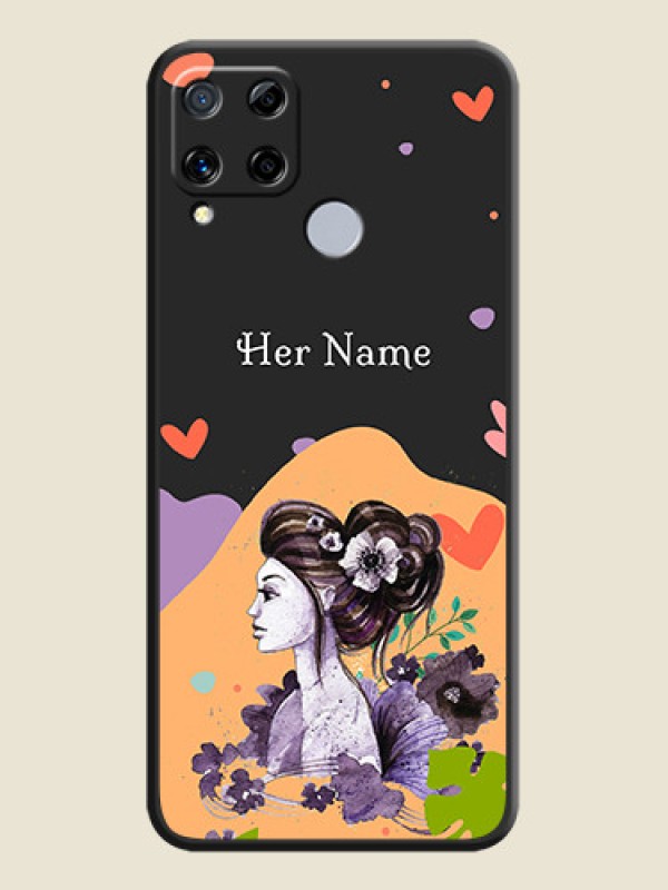 Custom Namecase For Her With Fancy Lady Image On Space Black Personalized Soft Matte Phone Covers -Realme C15 - alternate view