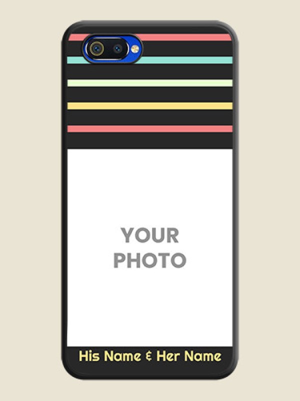 Custom Color Stripes with Photo and Text on Photo on Space Black Soft Matte Mobile Case - Realme C2 - alternate view