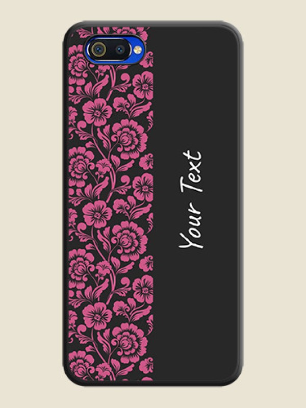 Custom Pink Floral Pattern Design With Custom Text On Space Black Personalized Soft Matte Phone Covers -Realme C2 - alternate view