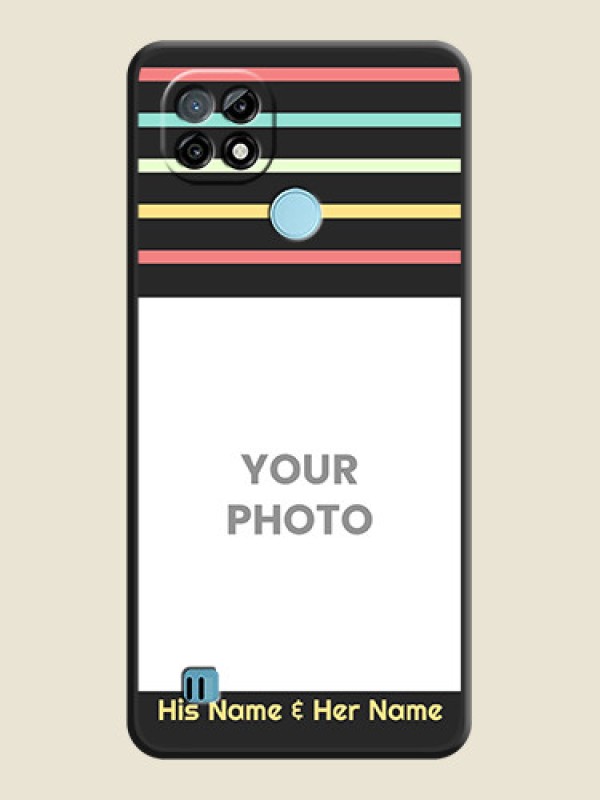Custom Color Stripes with Photo and Text on Photo on Space Black Soft Matte Mobile Case - Realme C21 - alternate view