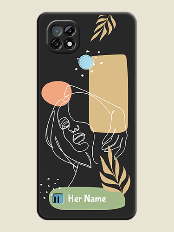 Custom Custom Text With Line Art Of Women & Leaves Design On Space Black Personalized Soft Matte Phone Covers -Realme C21 - alternate view