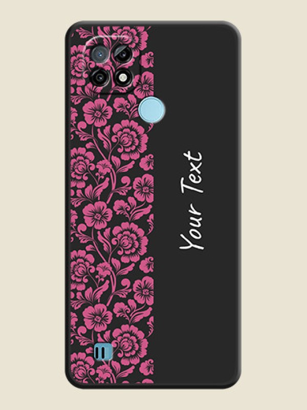 Custom Pink Floral Pattern Design With Custom Text On Space Black Personalized Soft Matte Phone Covers -Realme C21 - alternate view