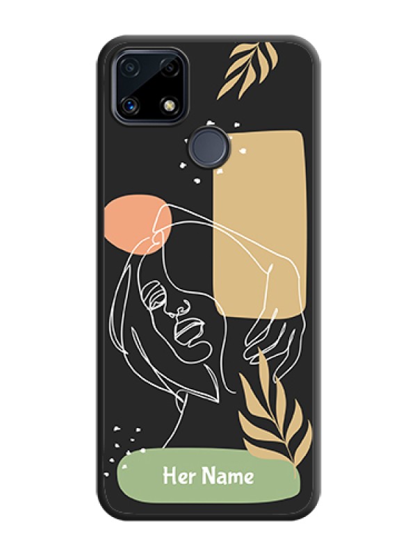 Custom Custom Text With Line Art Of Women & Leaves Design On Space Black Personalized Soft Matte Phone Covers -Realme C25S - alternate view