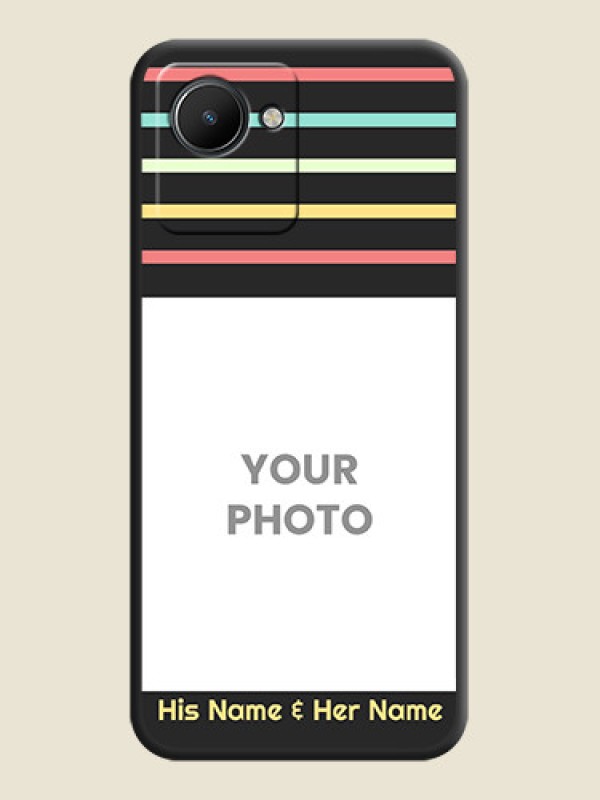 Custom Color Stripes with Photo and Text on Photo on Space Black Soft Matte Mobile Case - Realme C30 - alternate view