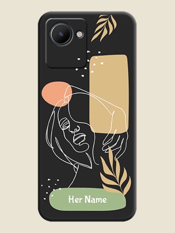 Custom Custom Text With Line Art Of Women & Leaves Design On Space Black Personalized Soft Matte Phone Covers -Realme C30 - alternate view