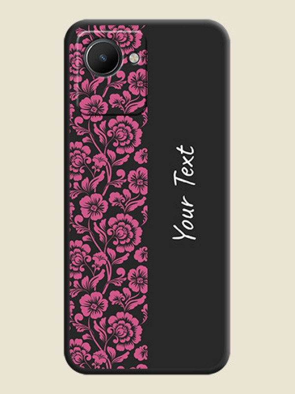 Custom Pink Floral Pattern Design With Custom Text On Space Black Personalized Soft Matte Phone Covers -Realme C30 - alternate view