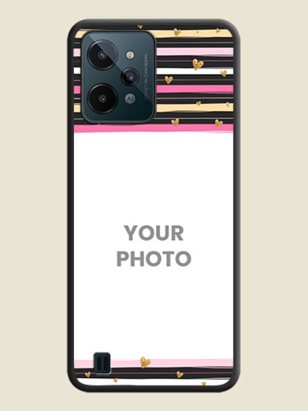 Custom Multicolor Lines and Golden Love Symbols Design on Photo on Space Black Soft Matte Mobile Cover - Realme C31 - alternate view