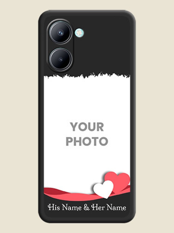 Custom Pin Color Love Shaped Ribbon Design with Text on Space Black Custom Soft Matte Phone Back Cover - Realme C33 2023 - alternate view