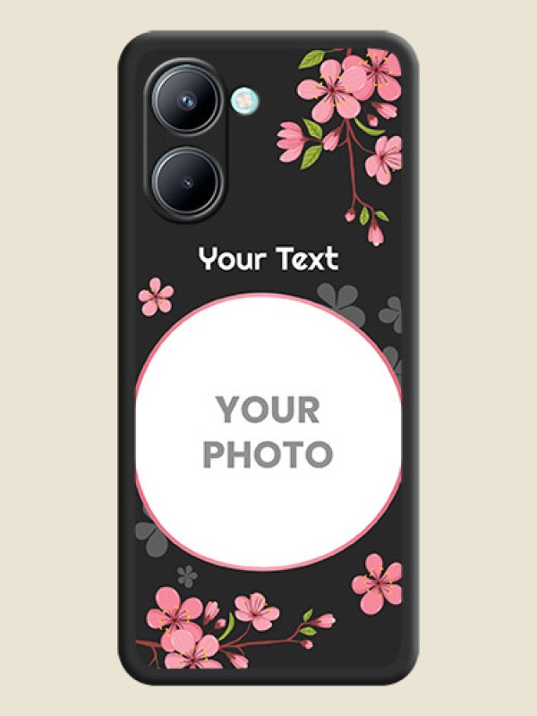 Custom Round Image with Pink Color Floral Design on Photo on Space Black Soft Matte Back Cover - Realme C33 2023 - alternate view