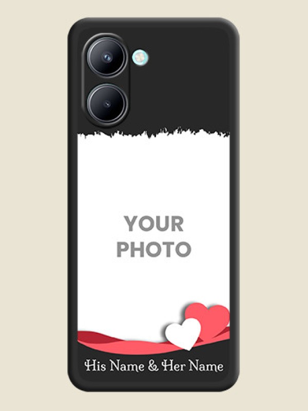 Custom Pin Color Love Shaped Ribbon Design with Text on Space Black Custom Soft Matte Phone Back Cover - Realme C33 - alternate view