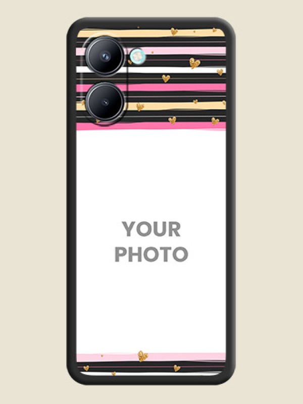 Custom Multicolor Lines and Golden Love Symbols Design on Photo on Space Black Soft Matte Mobile Cover - Realme C33 - alternate view