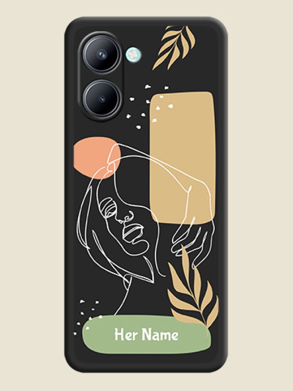 Custom Custom Text With Line Art Of Women & Leaves Design On Space Black Personalized Soft Matte Phone Covers -Realme C33 - alternate view
