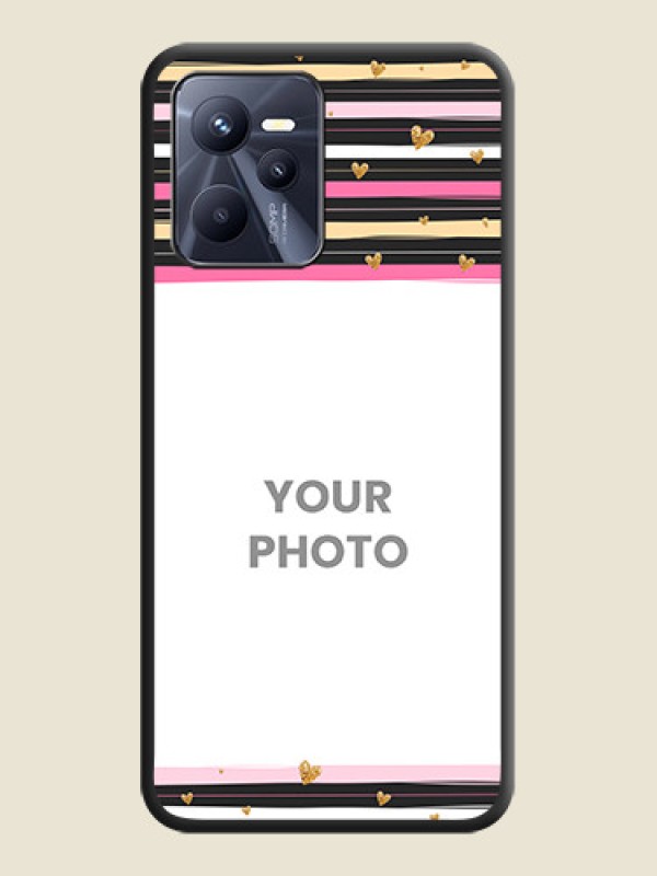 Custom Multicolor Lines and Golden Love Symbols Design on Photo on Space Black Soft Matte Mobile Cover - Realme C35 - alternate view
