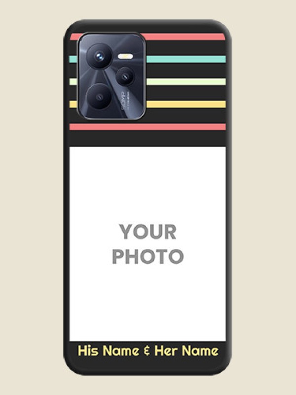 Custom Color Stripes with Photo and Text on Photo on Space Black Soft Matte Mobile Case - Realme C35 - alternate view