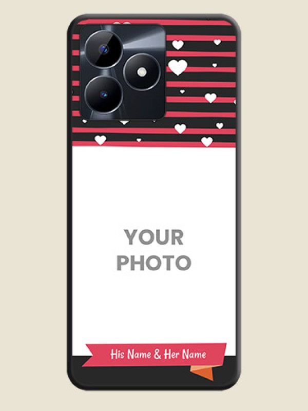Custom White Color Love Symbols with Pink Lines Pattern on Space Black Custom Soft Matte Phone Cases - Realme C31 - alternate view