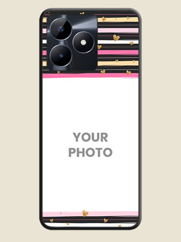 Custom Multicolor Lines and Golden Love Symbols Design - Photo on Space Black Soft Matte Mobile Cover - Realme C31 - alternate view