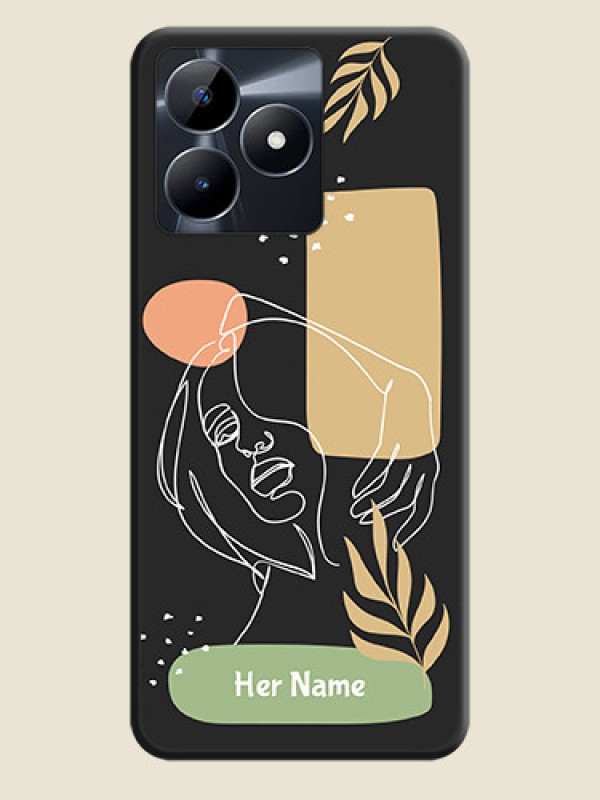 Custom Custom Text With Line Art Of Women & Leaves Design On Space Black Personalized Soft Matte Phone Covers - Realme C53 - alternate view